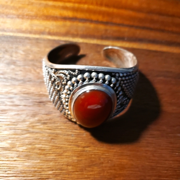 Vintage Sterling Silver Carnelian Bracelet - Picture 14 of 15